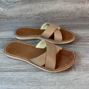 OluKai Ke'a Sandals Women's Sz 7 Tan Leather Crisscross Slides Cruise Resort